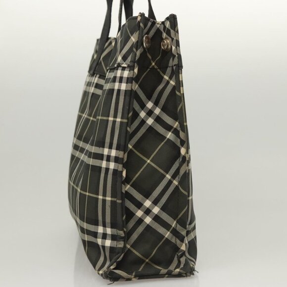 Burberrys Nova Check Blue Label Hand Bag Nylon Khaki Silver Auth hs1707 - Picture 4 of 16